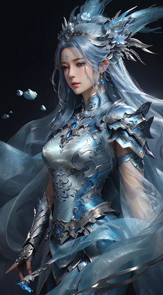 a close up of a woman in a silver and blue dress, chengwei pan on artstation, by Yang J, detailed fantasy art, stunning character art, fanart best artstation, epic exquisite character art, beautiful armor, extremely detailed artgerm, detailed digital anime art, artgerm on artstation pixiv, armor girl