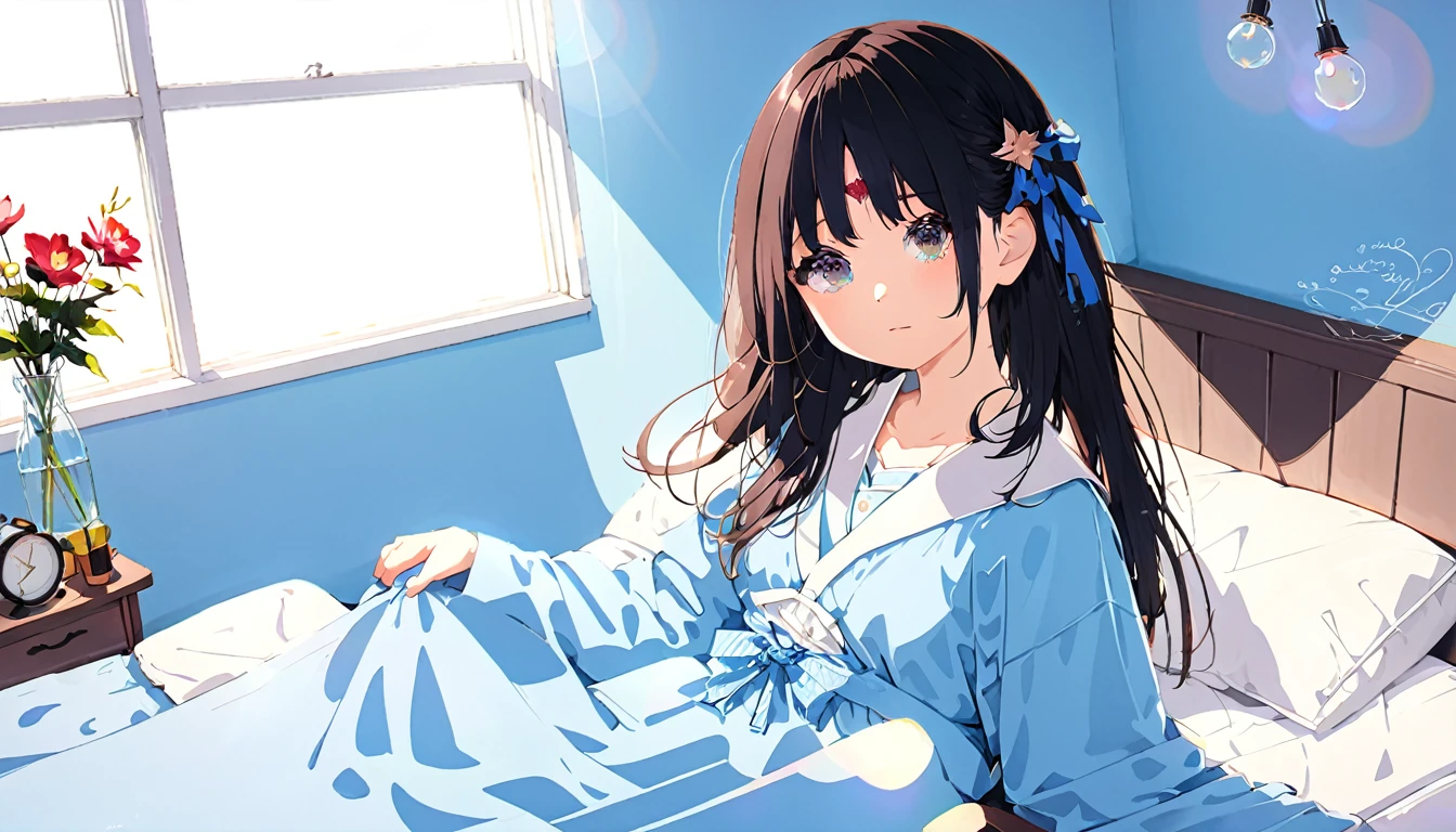 anime girl with long hair and blue dress holding hands, anime moe artstyle, anime visual of a cute girl, soft anime illustration, smooth anime cg art, beautiful anime girl, cute anime waifu in a nice dress, pretty anime girl, hanayamata, in dress, digital anime illustration, nightcore, anime style 4 k