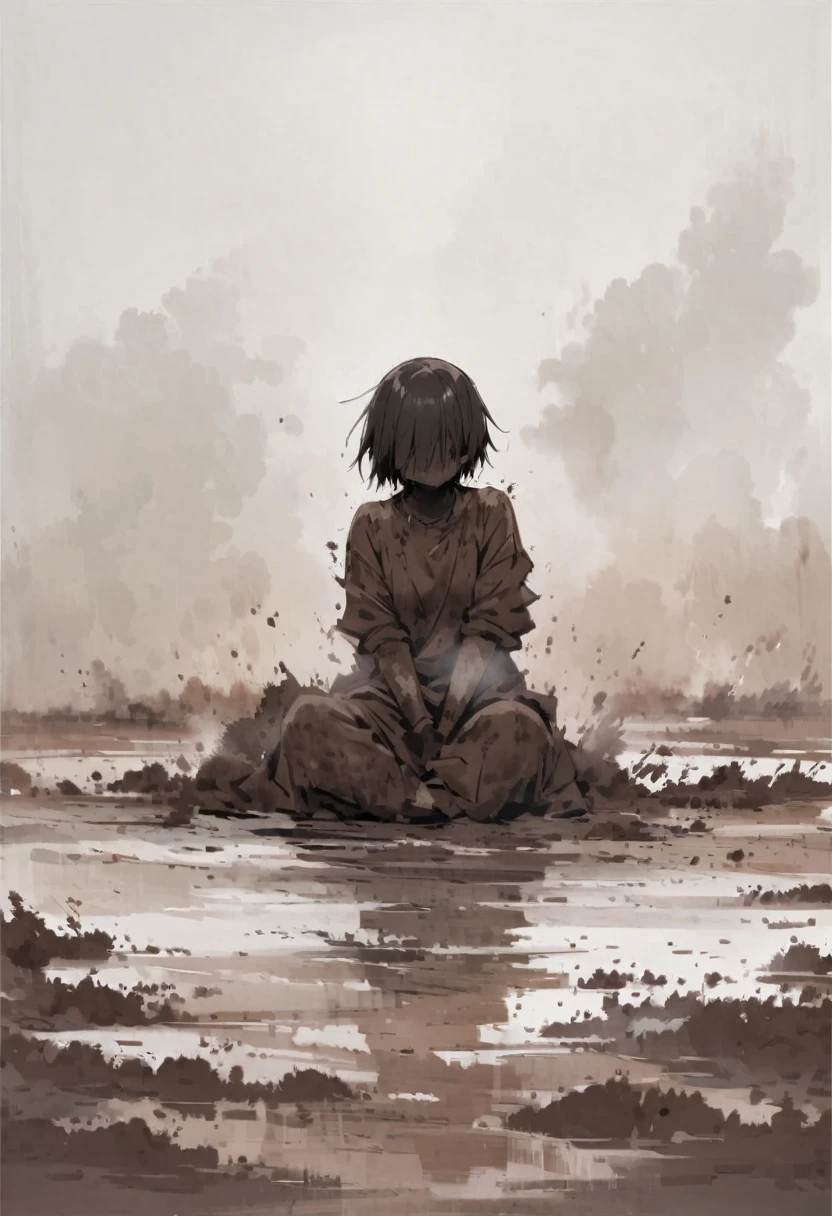 Mud Sea、legs covered in mud、There&#39;s a little bit of mud on my face、White string bikini tiny swimsuit、Underboob、Thighs、Butt、Dynamic Angle、Straw hat、Seaside、Sandy Beach、Beach、Baby Face、smile、sunlight、Both eyes open
