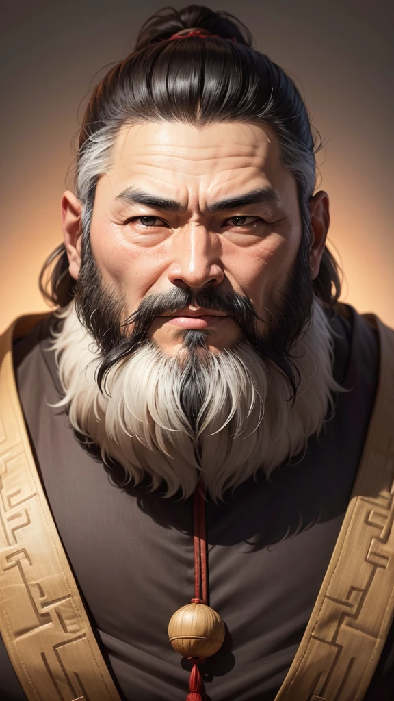 Eastern man, ancient Chinese thinker, full cheeks, thin, middle-aged, beard, beard, slanted eyes