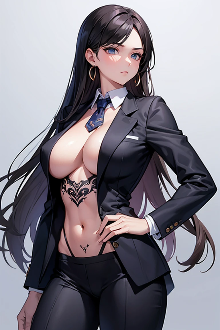 Cool girl high resolution Big Breasts Men's suits Expose Long Hair Earrings Tattoo