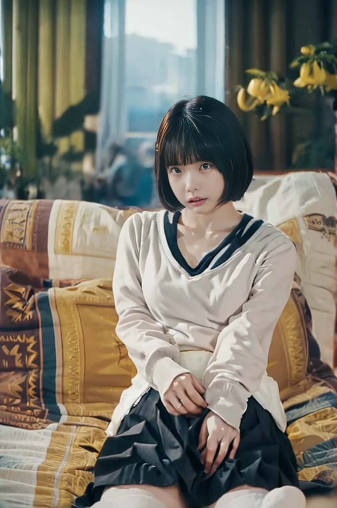 NSFW、masterpiece、Highest quality、Awareness-raising、Ultra-detailed、High resolution、Absurd、One Girl、very cute、short hair、Panties Off、Open Chest、Spread your legs wide、Angle from below、Crouching、[Sailor suit in white tones]、internal、shoulders are cut off、Yellow neckerchief、White ribbon、[Headphones]、I love my viewers、Heart background、looking at the camera、Love love、Optics、Delicate hands、Chiquita、she、Bedroom、night、Delicate eyes、Blue Archive Style、((Lift your skirt up yourself))),Panties Off,socks, (Black knee socks),(Loafer shoes), A horizontal seat with its back to the window、(Boy and girl having sex)，Pantyless、（（Milky white fluid around the vaginal opening）），Sitting in a chair,Big Breasts, ( Naughty, Half-open eyes, Drooling), Spread your legs, Thigh focus, [Full Body Shot], Shooting from below、Hyperas、A beautiful crack、naked、