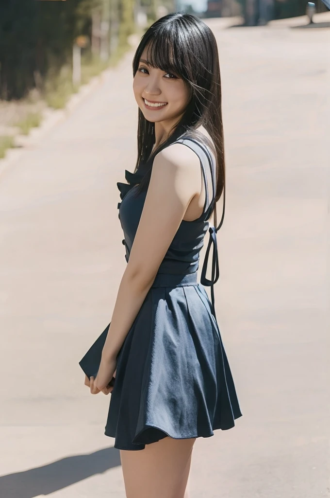 a woman,1 girl,black hair, hair bobbles, longeyelashes, solid circle eyes, light smile, mole under eye, piercing, light smile, shy, puckered lips, Surrealism, drop shadow, stereogram, ass pov, atmospheric perspective, depth of field, first-person view, f/1.8, 8K, super detail, ccurate, best quality, highres, best quality,full body,professional lighting,Cleavage