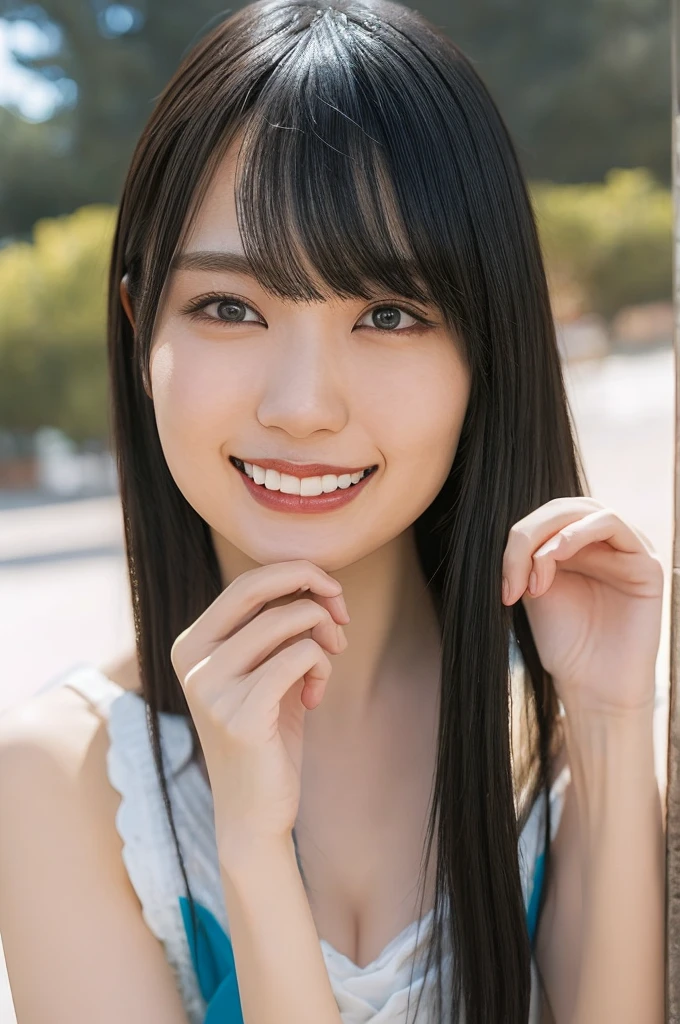 a woman,1 girl,black hair, hair bobbles, longeyelashes, solid circle eyes, light smile, mole under eye, piercing, light smile, shy, puckered lips, Surrealism, drop shadow, stereogram, ass pov, atmospheric perspective, depth of field, first-person view, f/1.8, 8K, super detail, ccurate, best quality, highres, best quality,full body,professional lighting,Cleavage