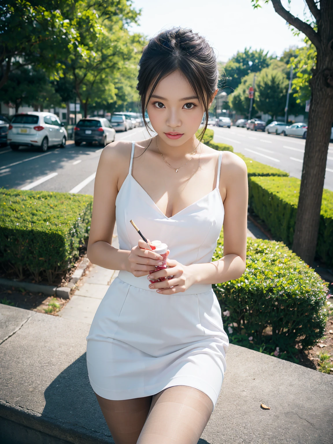 And, Mastepiece, Raw photo, Best Quality, It's photorealistic, 非常に詳細なCGユニティ8KAnd壁紙, Depth of written boundary, Cinematic Light, Lens flare, Ray tracing, (Extremely beautiful face, Beautiful lips, EyesBeautiful Eyes), Intricately detailed face, ((Super detailed skin)) 1 Girl, In the darkness, Deep Shadow,A woman wearing a skirt and a Y-shirt is sitting on the floor, hyper現実的なhigh school girl, a hyper現実的なhigh school girl, かわいいhigh school girl, 現実的なhigh school girl, wearing Japanese girls' high school uniform, Matte black pantyhose、Japanese girls' high school uniform, high school girlの格好をした, Japanese girls uniform, wearing いる, wearing , (Super realistic black pantyhose:1.3), high school girl, Erotic pose, Girl in uniform