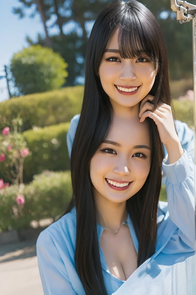 a woman,1 girl,black hair, hair bobbles, longeyelashes, solid circle eyes, light smile, mole under eye, piercing, light smile, shy, puckered lips, Surrealism, drop shadow, stereogram, ass pov, atmospheric perspective, depth of field, first-person view, f/1.8, 8K, super detail, ccurate, best quality, highres, best quality,full body,professional lighting,Cleavage