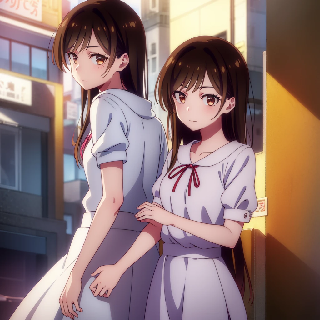 mizuharachizuru, chizuru ichinose, long hair, bangs, brown hair, (brown eyes:1.5), one side up, smile,
BREAK skirt, shirt, short sleeves, puffy sleeves, puffy short sleeves, white skirt, pink shirt,
BREAK outdoors, city, cityscape, crowd, people,
BREAK looking at viewer, (cowboy shot:1.5),
BREAK (masterpiece:1.2), best quality, high resolution, unity 8k wallpaper, (illustration:0.8), (beautiful detailed eyes:1.6), extremely detailed face, perfect lighting, extremely detailed CG, (perfect hands, perfect anatomy),