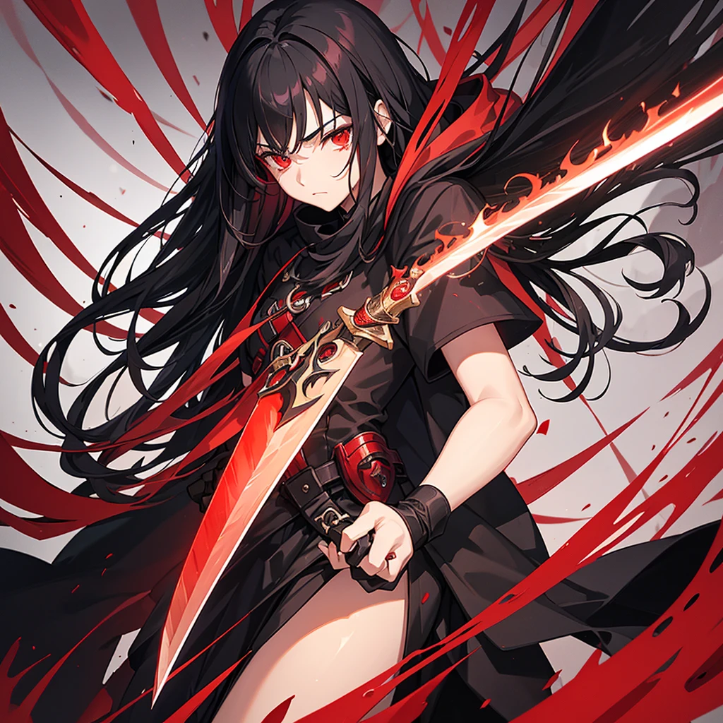 bloody revenge, only red and black, evil, knife with blood, killing someone
