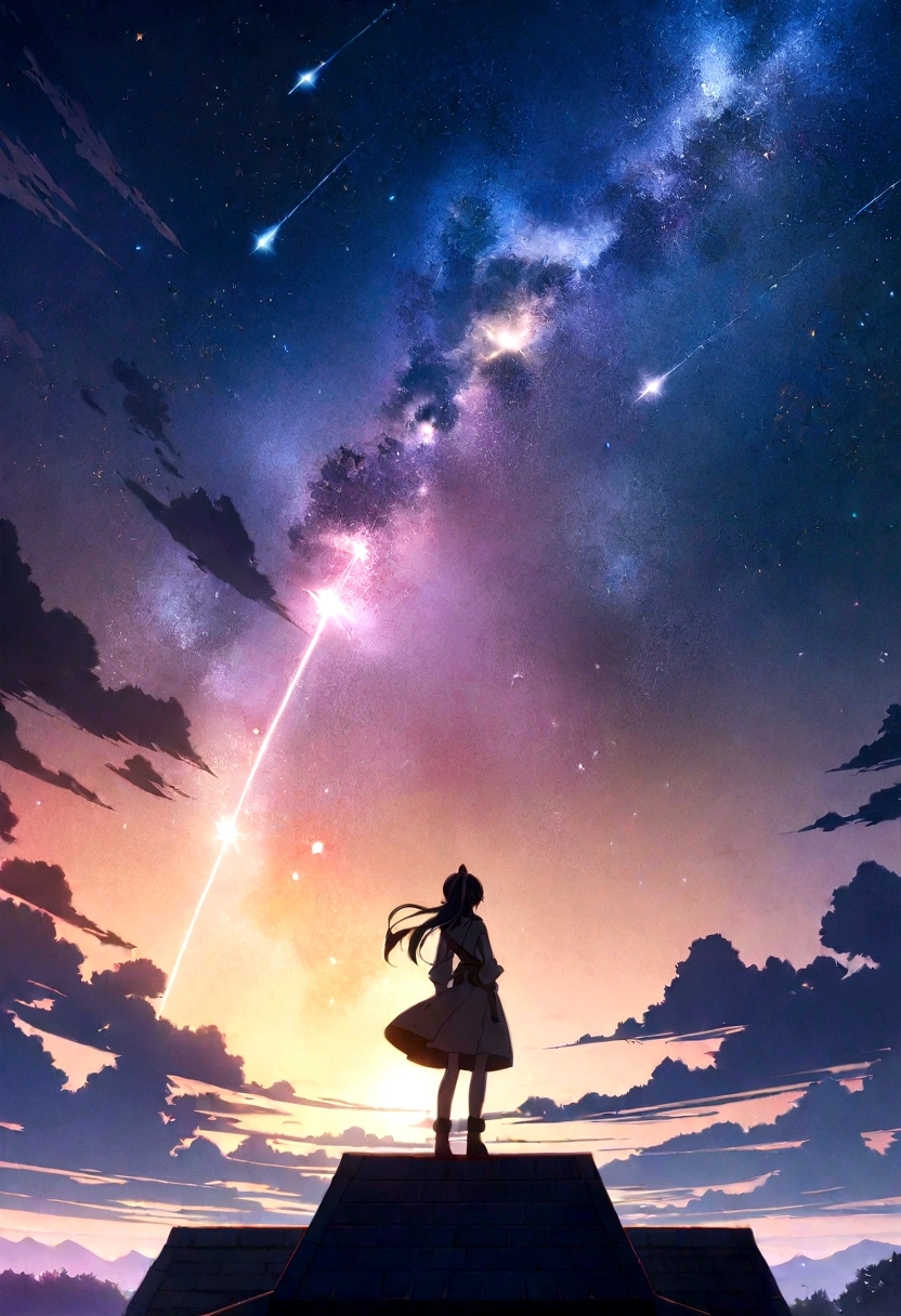 Anime girl standing on the rooftop gazing at the stars, Anime Wallpaper 4k, Anime Wallpaper 4 k, 4k Anime Wallpaper, Anime Art Wallpapers 8K, anime art wallpaper 4k, anime art wallpaper 4k, Anime Style 4K, Makoto Shinkai Cyril Rolland, 4K Manga Wallpapers, Anime Wallpaper, Awesome Wallpapers, shooting star