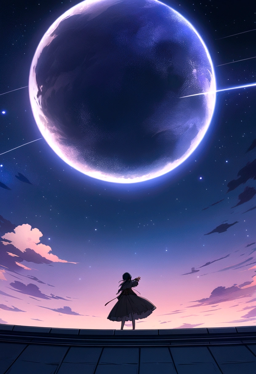 Anime girl standing on the rooftop gazing at the stars, Anime Wallpaper 4k, Anime Wallpaper 4 k, 4k Anime Wallpaper, Anime Art Wallpapers 8K, anime art wallpaper 4k, anime art wallpaper 4k, Anime Style 4K, Makoto Shinkai Cyril Rolland, 4K Manga Wallpapers, Anime Wallpaper, Awesome Wallpapers, shooting star