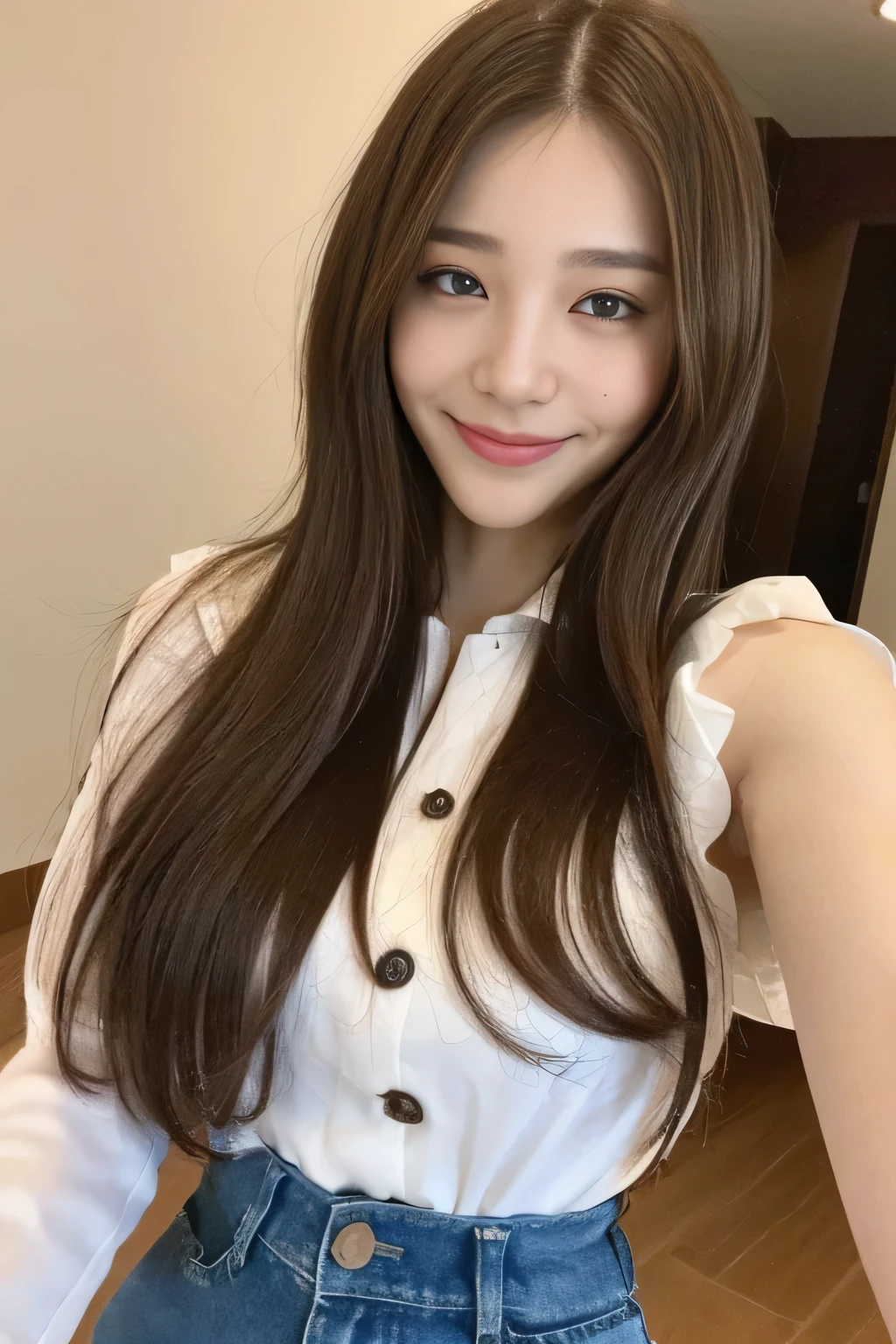 seed:2020674263.((Full body angle:1.1)).((Highest quality, 8K, masterpiece:1.3)), ((from below:1.1)).concentrated:1.2, Perfect body beauty:1.4, Hips:1.2, ((Delicate Hair)), (Colorful button-through crop shirt :1.1) , ((Highest quality、8k、masterpiece:1.3))、1 Girl、A sloppy smile、Esbian all over、Slim face、Big Boobs、Beautiful woman、(Dark Brown Hair)、Long Hair、1、Flickering Valley、Detailed eyes、double eyelid、Blurred Background、超Slim face、Smile、Looking down、stroll、