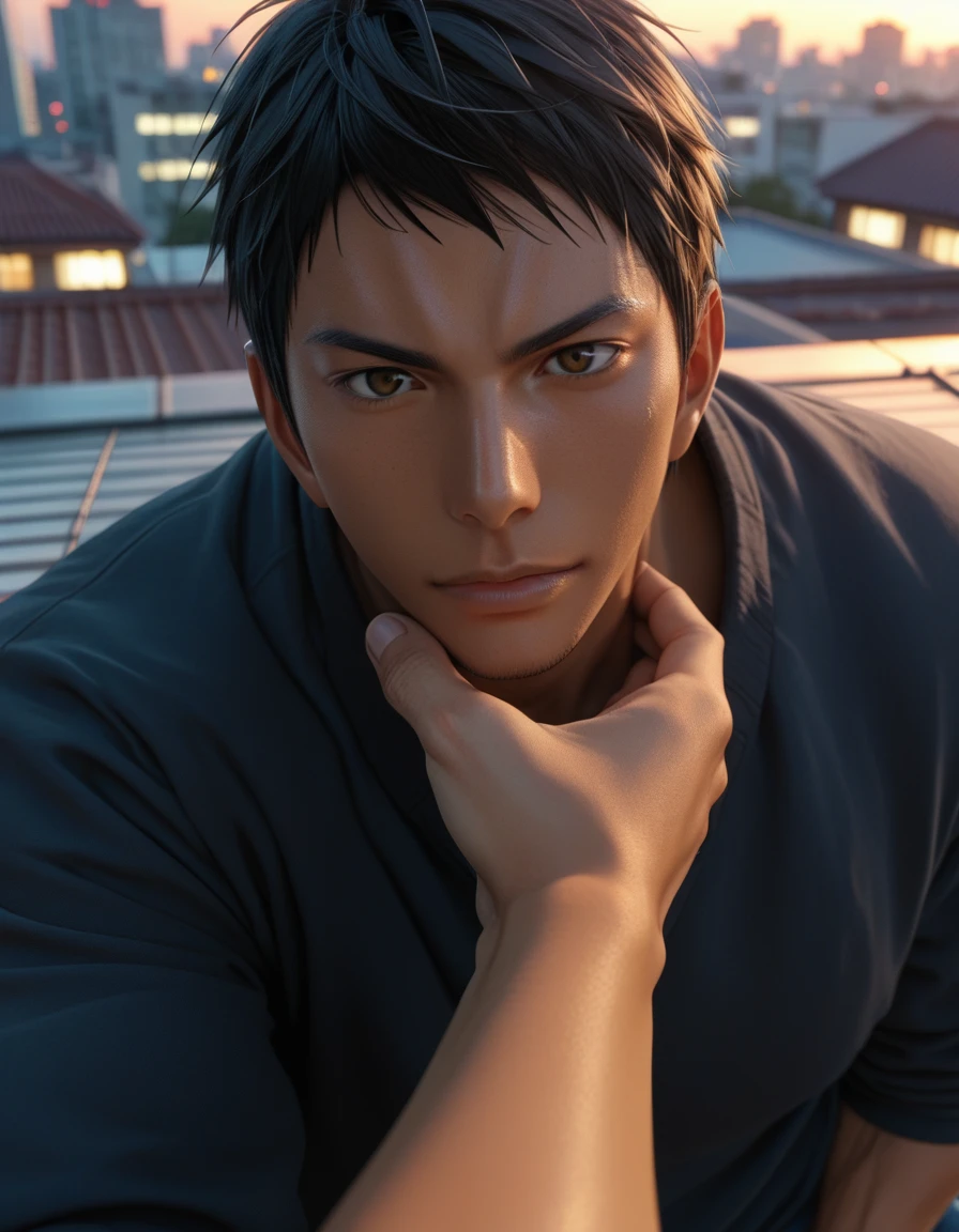 score_9, score_8_up, score_7_up, Handsome Aomine Daiki ,1boy legs ,pov , dark skin ,rooftop