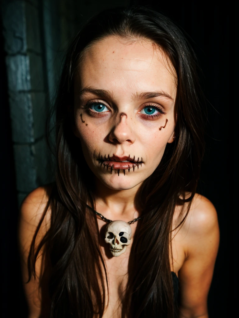 gothic photo, human skull, skeleton, with a hole in the forehead