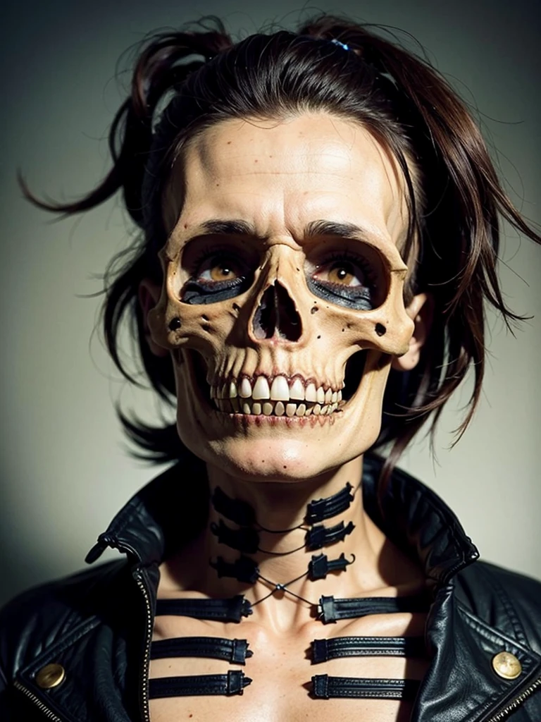 gothic photo, human skull, skeleton, with a hole in the forehead