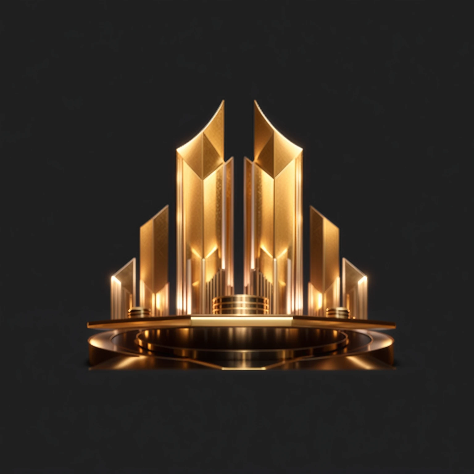 a Kanekoen trophy with a black background, Kanekoen pillars, Kanekoen towers, cg awards gallery, cgsociety award, award winning movie, Award-winning images, ( Art Deco ), The award-winning, The award-winning风格, Kaneko, pure Kaneko pillars, 3d icons for mobile games, Kanekoen lighting, The award-winning CGI, ethereal Art Deco, Luxurious HD rendering, Art Deco shapes