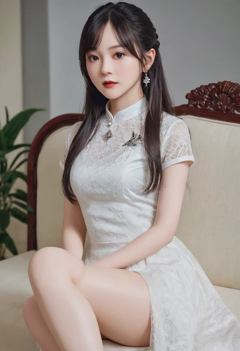 Top CG, Highest image quality, masterpiece, gentle beautiful girl, (185cm美女), (fit), Imperial sister, Queen temperament, White skin, ((long legs)), perfect facial features, Bright Eyes, Seductive pose, red lips, beautiful and cold (A major breakthrough)), beautiful and brave, soft and long hair, Shiny, lace, net, Visible through clear skin, wear glasses, Diamond earrings, Black skirt), 8k quality, (Realistic portraits), Characters fill the screen, (face lighting), ((eternity)