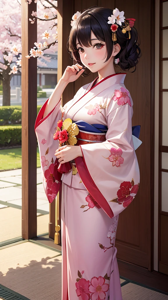 cherry blossoms Maiko kimono Traditional Realistic flower camellia vivid Japan