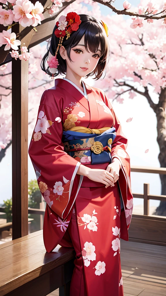cherry blossoms　Maiko　kimono　Traditional　Realistic　flower　camellia　vivid　Japan　