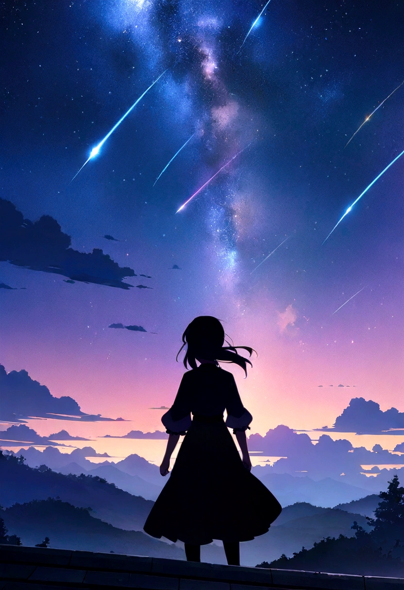 Woman standing on a rooftop gazing at the stars, Anime Wallpaper 4k, Anime Wallpaper 4 k, 4k Anime Wallpaper, Anime Art Wallpapers 8K, anime art wallpaper 4k, anime art wallpaper 4k, Anime Style 4K, 4K Manga Wallpapers, Anime Wallpaper, Awesome Wallpapers, shooting star