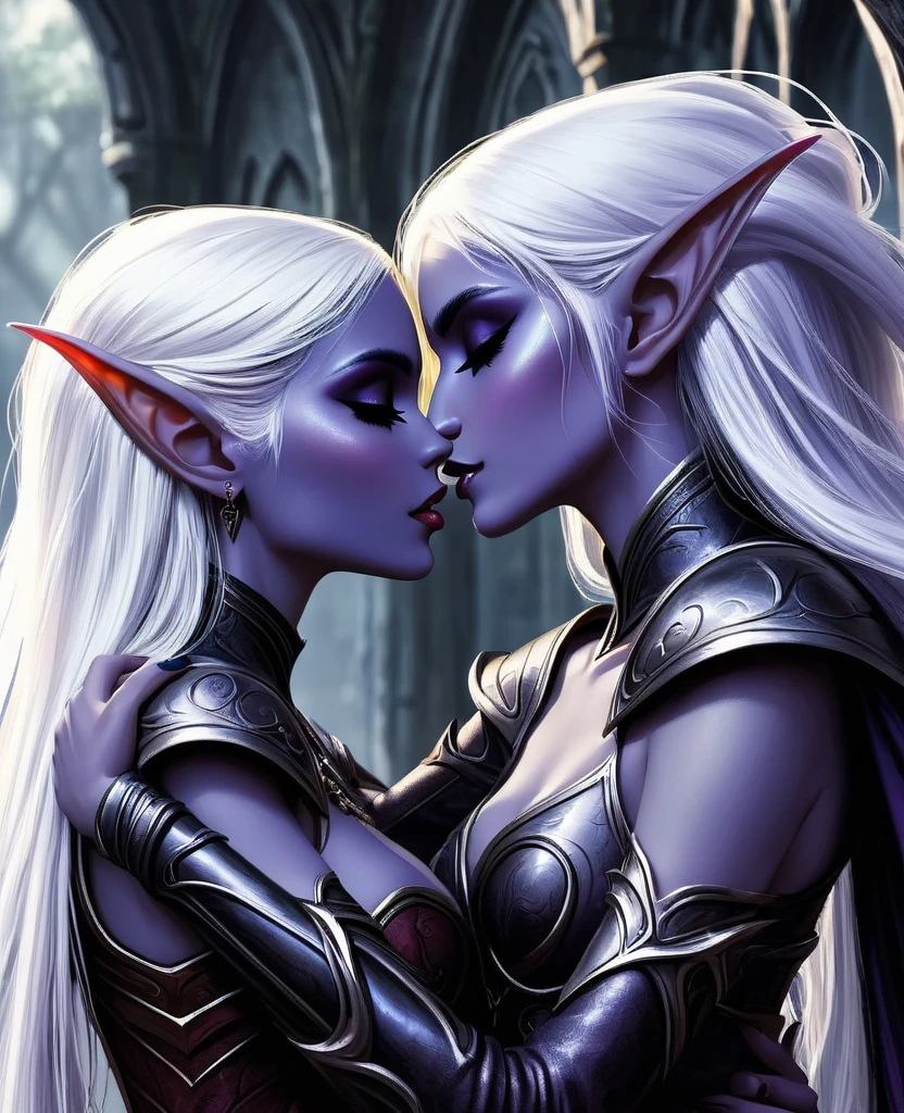 2 Girls,Dark Elves,Embrace,kiss