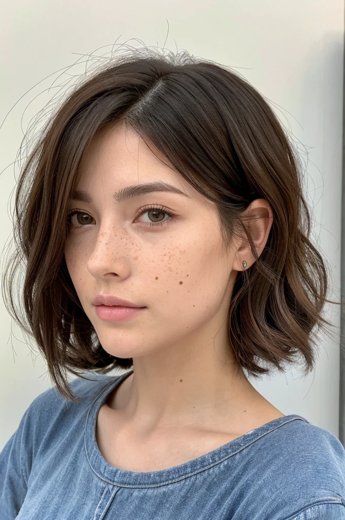 ((best quality)), ((masterpiece)), (detailed), perfect face short, thin, wavy black hair with freckles 
