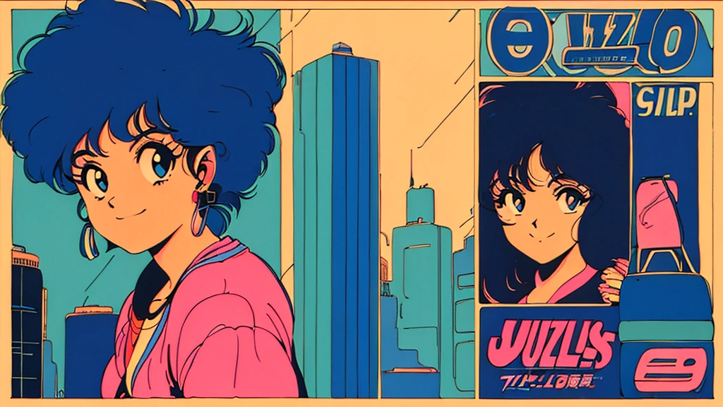 (80's, Retro, City Pop Poster:1.5), (Album cover), (masterpiece, Highest quality), (anime, figure), Best Photo Poses, Dynamic Angle, Cowboy Shot, alone, smile, A perfect eye for detail, Delicate face, High Fashion, Retroなゲームセンター、American casual、jazz、the 90s、Vintage、tobacco、speaker、Saxophone、rain、Cool Guy、Knight、City Boy、Retro、