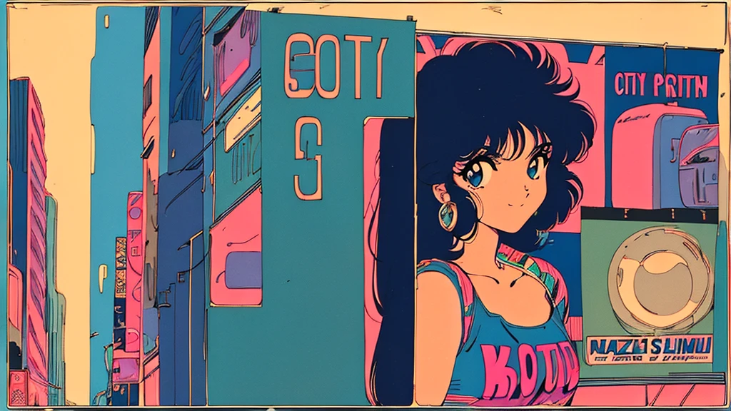 (80's, Retro, City Pop Poster:1.5), (Album cover), (masterpiece, Highest quality), (anime, figure), Best Photo Poses, Dynamic Angle, Cowboy Shot,  alone, smile, A perfect eye for detail, Delicate face, High Fashion, Retroなゲームセンター、American casual、jazz、the 90s、Vintage、tobacco、speaker、Saxophone、rain、Cool Guy、Knight、City Boy、Retro、
