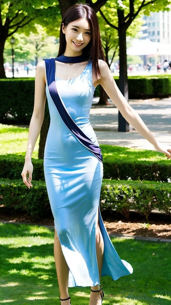 (Highest quality:1.5), (Real:1.4), (Ultra high definition:1.4), (1 Japanese very thin woman in her twenties), (very thin body), skinny face, (Summer Dresses), (Long Length), (very thin woman is standing in the city park), (20's very thin woman is standing with summer dress in the city park), (front view of a very thin woman), Urban park, (Cowboy Shot), (smile), (Turn your body forward), (upright), (Super skinny), (very thin), (Very thin)