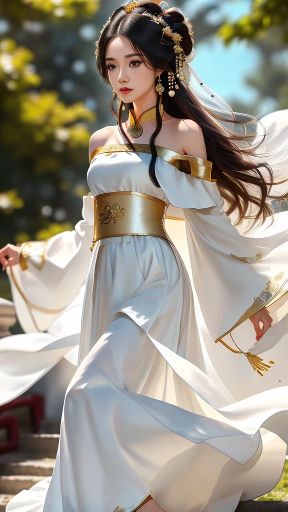1 27-year-old girl, 1 zodiac goddess from the future, 12 zodiac goddess pink purple, 12 zodiac goddess wearing yellow silk long dress and pants, scarf and 12 royal ao dai detailed black lace, mythology Goddess of the 12 zodiacs from the future, zodiac ♏, luxury glittering zodiac style, dark and mysterious version, zodiac crown , red lipstick, thin and beautiful lips, a smile that captivates viewers, characters created by karol bak and pino daeni, intricate details, detailed backgrounds, extremely detailed, light magic, a woman wearing long silk clothes, clear face, long hair with flat bangs, beautiful face in detail and well-proportioned eyes, (transparent yellow eyes: 1.8), big round eyes and very beautiful and detailed makeup, foresight, long silk clothes, mysterious makeup, side bangs and dyed light blonde, upper half portrait, zodiac goddess portrait, arms hanging loose, Realistic and vivid photos, (stars that make up the zodiac: 1.7), (zodiac sky background and fictitious space and time portal: 1.8), fiction art, RAW images, photos hanfu, best photo, best quality photo, 8k quality, 8k ulta, super realistic, most realistic photo,