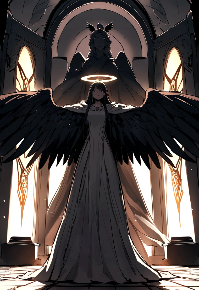 There is a statue of a winged woman on the pedestal, The Angel of Totalitarian Socialism, Wings growing from arms, Black wings instead of arms,Save the high angel long shot, ophanim has bird wings, Wings of Victory, Wings of Victory!!!,, huge Wings growing from arms, salvador,Angel in robe,Female angels,Anger, twisted and indistinguishable expression,Weird Angel,Angel in robe,The sun shines behind my head,Behind the head is the sun's rays,Halo behind the head,A long, floor-length robe,Wide, floor-length robe,Ancient Greek robe,Ancient Greek robe,Ferocious roaring face,Angel of the Nation,The face that is calling,Holding a sword in his right hand,Holding a sword in hand,There is a long sword in the right hand,A stone statue,A rock statue,tall和With sense的形象,With sense,tall,Cast,Shadow faces and bodies are hidden in the shadows