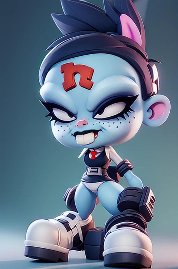 Nina Cortex Cartoon Video Game Showing off her Bare Feet 5-toes wiggling in the car on floor pedal Goth Girl Bionic hands Buck Teeth Letter n on the forehead Pale Blue skin color partially spiky black hair with side-swept bangs few freckles under eyes wears black mascara and lipstick head slightly skull-like shape black shirt with rolled up sleeves red tie purple miniskirt from Crash Bandicoot Foot Fetish