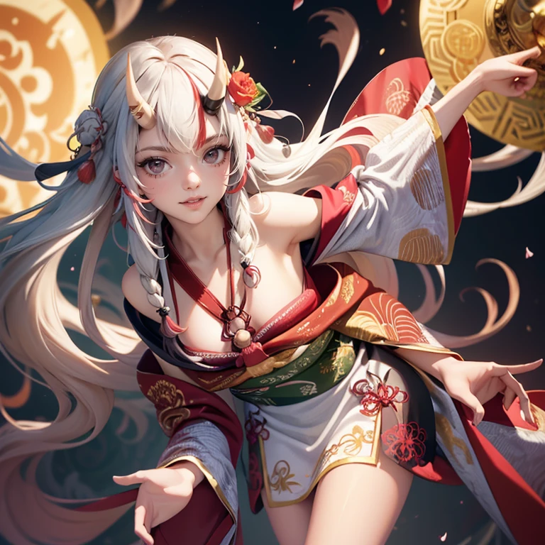 1girl, long hair, long flowing hair, floating hair, ornament hair, perfectly body, perfectly hands, rose on hair, maid, maid dress, maid headdress, maid apron, white apron, white apron, white headdress, petals in the air, blossom peach tree, centered girl, Chinese style, Chinese maid dress, white dress, more details on her clothes, dress with transparency, golden details, daylight, smiling, character design sheet, reference sheet, concubine girl, long flowing hair, floating hair, a moon, Detailed background((ancient city:1.2),Detailed background, Elegant backgrounds, Zen entanglement, mandalas, Tangled, Tangled, glossy hair, elaborate costume{Luxury kimono(Colorful kimono(Detailed golden embroidery,))}, Depict a beautiful and graceful woman, ((Best Quality)),{{a portrait photo of}},full body Esbian ((4k, masterpiece, top-quality)),8k, best quality, high resolution, HD, (illustration:0.8), super cute girl, delicate and beautiful face, 1girl, solo, mature girl, super cute hairstyle, (beautiful detailed eyes:1.6), extremely detailed face, perfect lighting, extremely detailed CG, (perfect hands, perfect anatomy), Best quality, cleavage, small skirt, full Body, two arms, two legs, two hands, five fingers