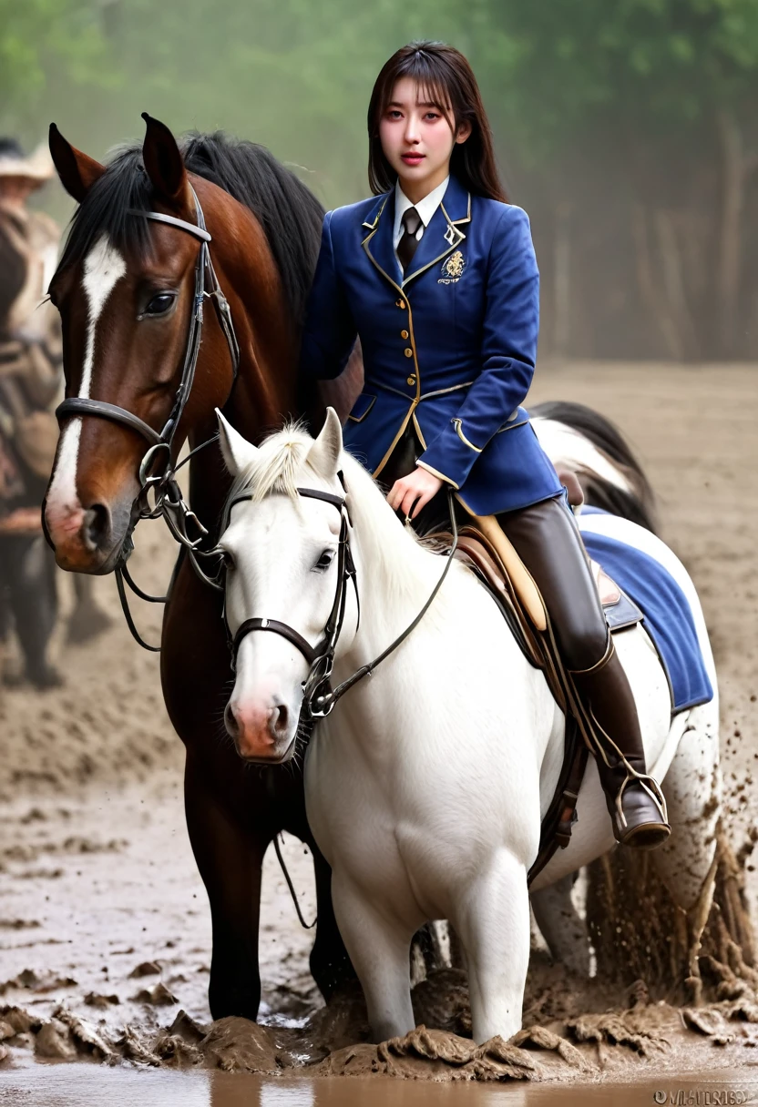 (((masterpiece))),(((Highest quality))),((Tabletop:1.4, Highest quality)), (Realな写真:1.4), 
((1 cute girl knight)),rodeo,
(超High resolution:1.2),, wonderful, Very detailed CG Unity 8k wallpaper, Very detailed, High resolution,draft horse ridden by japanese cute girl,tight,muddy place,Beauty,The horse neighs,
Cold Light, Beautiful detailed girl, Droopy eyes,Very detailedな目と顔, Beautiful and exquisite nose, Beautiful and exquisite, draft horse ridden by a girl can't move because horse and girl soak in the sticky muddy deep pitfall:10.0 , horse falls down ,looks pained ,Displeased face:2.0,Real,Anatomically correct