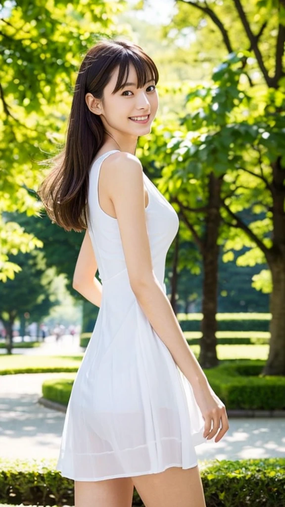 (Highest quality:1.5), (Real:1.4), (Ultra high definition:1.4), (1 Japanese very thin woman in her twenties), (very thin body), skinny face, (Summer Dresses), (Long Length), (very thin woman is standing in the city park), (20's very thin woman is standing with summer dress in the city park), (front view of a very thin woman), clear, (Face close-up), (smile), (Turn your body forward), (upright), (Super skinny), (very thin), (Very thin)
