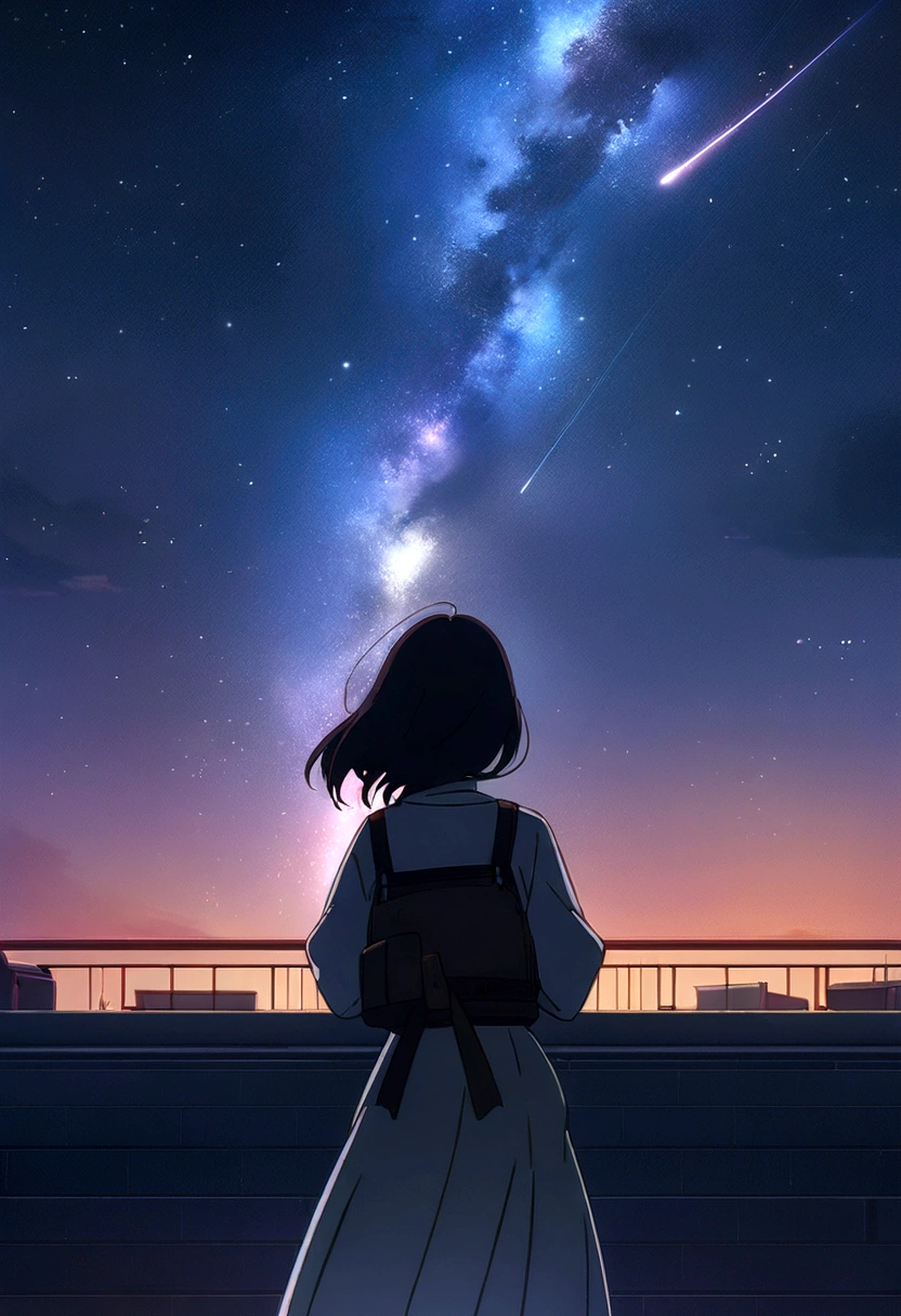 Woman standing on a rooftop gazing at the stars, Anime Wallpaper 4k, Anime Wallpaper 4 k, 4k Anime Wallpaper, Anime Art Wallpapers 8K, anime art wallpaper 4k, anime art wallpaper 4k, Anime Style 4K, 4K Manga Wallpapers, Anime Wallpaper, Awesome Wallpapers, shooting star