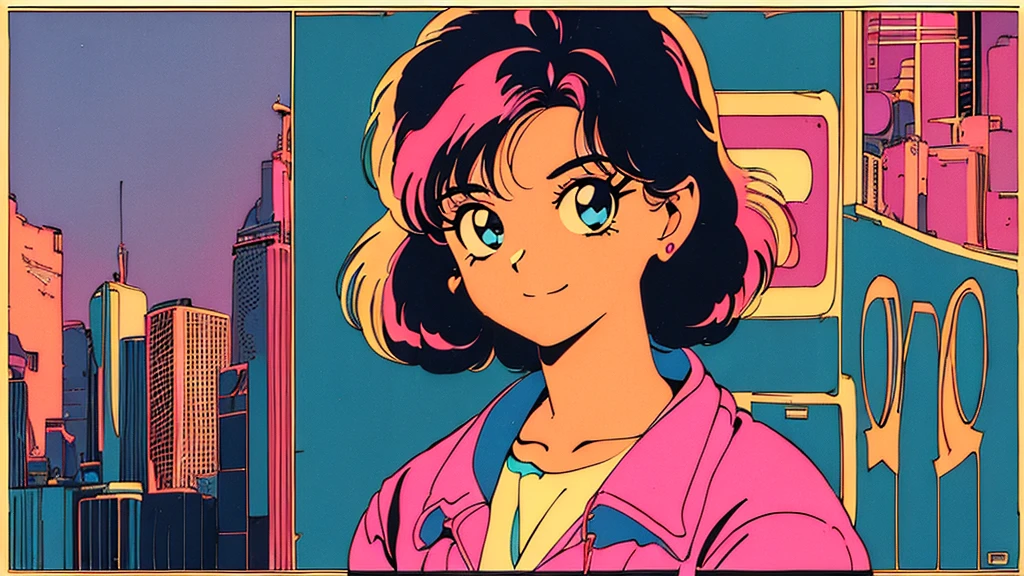 (80's, Retro, City Pop Poster:1.5), , (masterpiece, Highest quality), (anime, figure), Best Photo Poses, Dynamic Angle, Cowboy Shot, alone, smile, A perfect eye for detail, Delicate face, High Fashion, Retroなゲームセンター、American casual、jazz、the 90s、Vintage、tobacco、speaker、Saxophone、rain、 Cool Guy、Knight、City Boy、Retro、