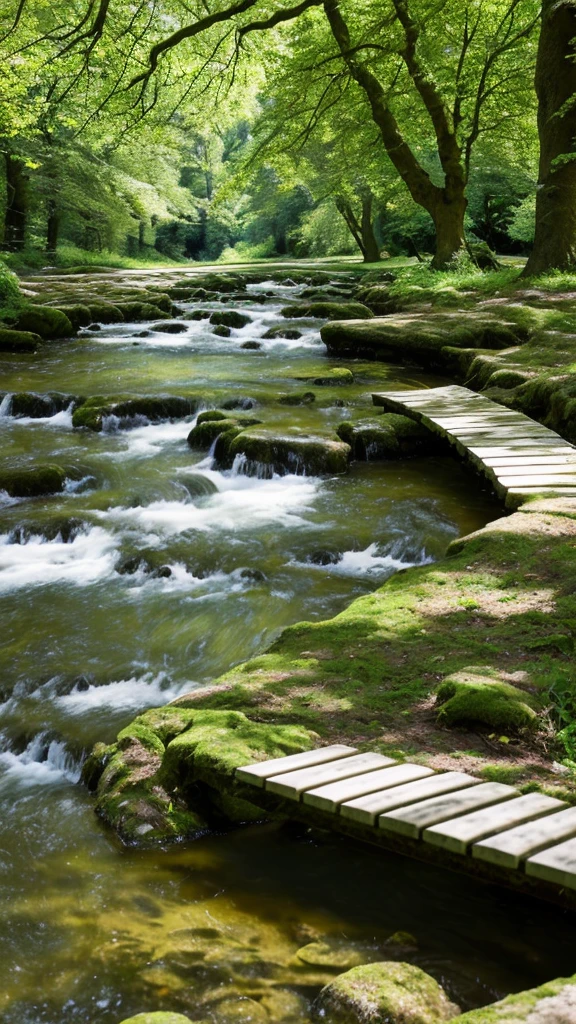 tmasterpiece,super detailing,best qualtiy,Perfectcomposition,A high resolution,Natural soft light,Photographic realism style,SLR shooting effect,8K。Summer woods,A big tree by the stream,lawns,sonoko,benches,Woods in the distance,Sunny breeze