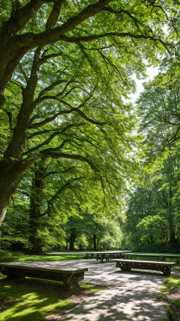 tmasterpiece,super detailing,best qualtiy,Perfectcomposition,A high resolution,Natural soft light,Photographic realism style,SLR shooting effect,8K。Summer woods,A big tree by the stream,lawns,sonoko,benches,Woods in the distance,Sunny breeze