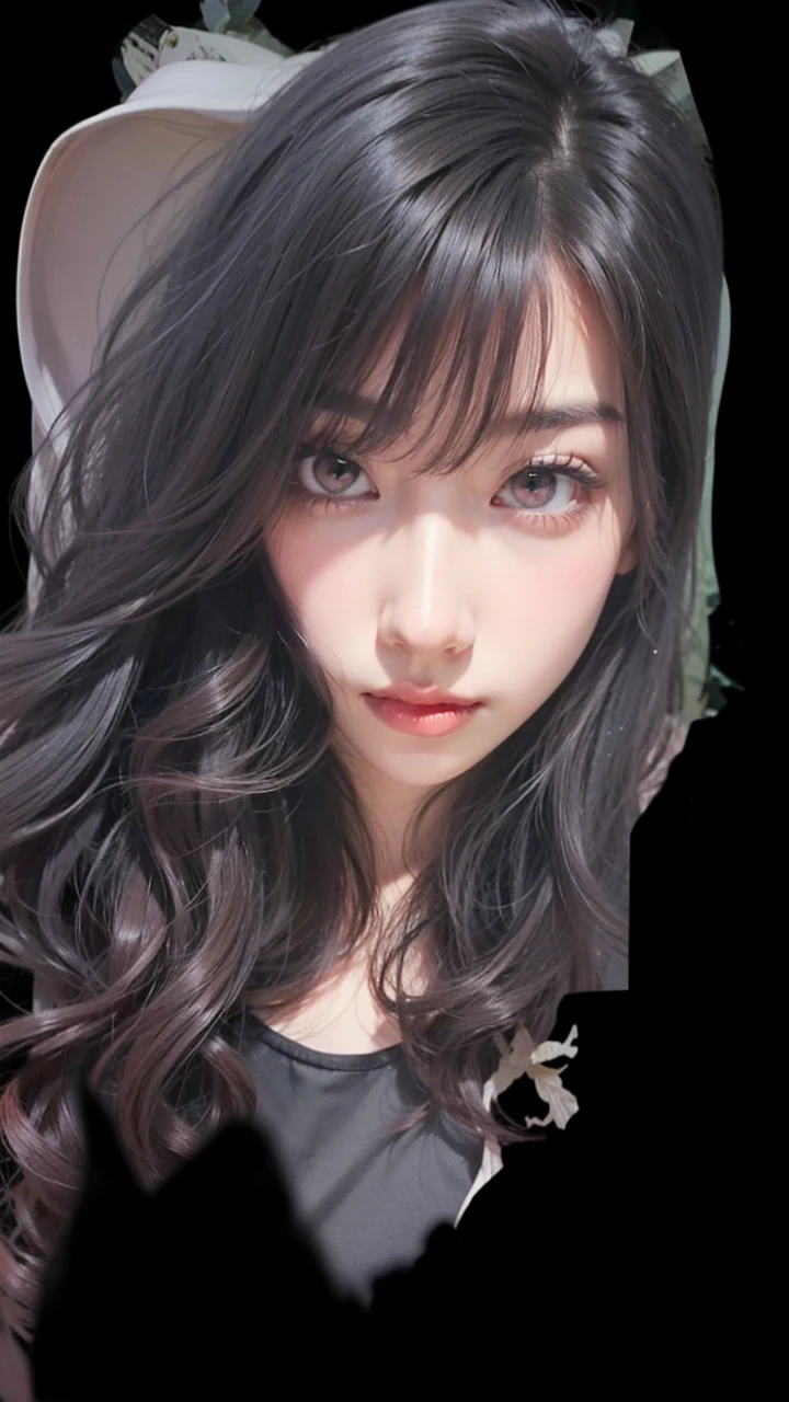 Light pink hair, pink eyes, pink and white, sakura leafs, vivid colors, white dress, paint splash, simple background, ray tracing, wavy hair