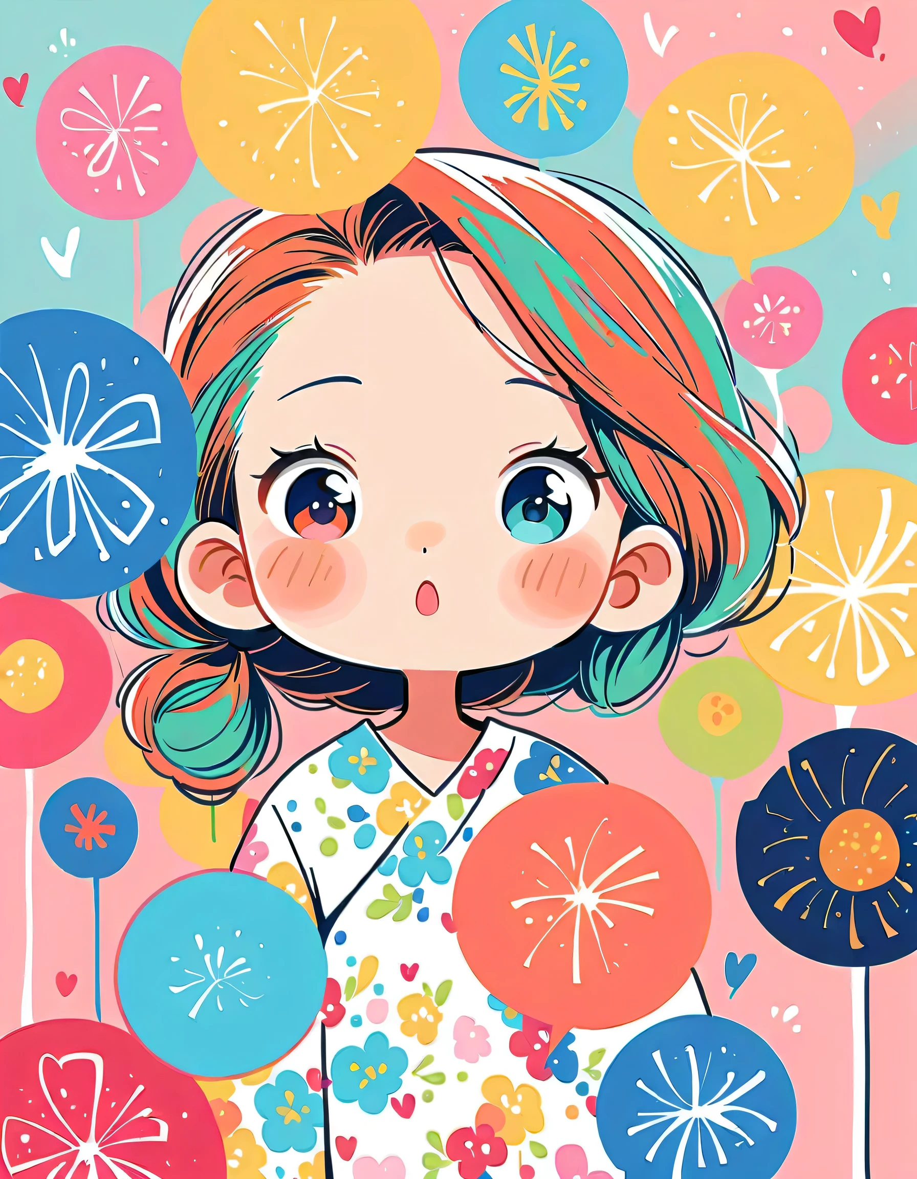 Black Star Red and White style, Simple Line Initialism,Abstract art,Urban Background, colorful hearts ,colorful flowers, (((The most beautiful girl of all time))), playing, Cute and colorful amoeba