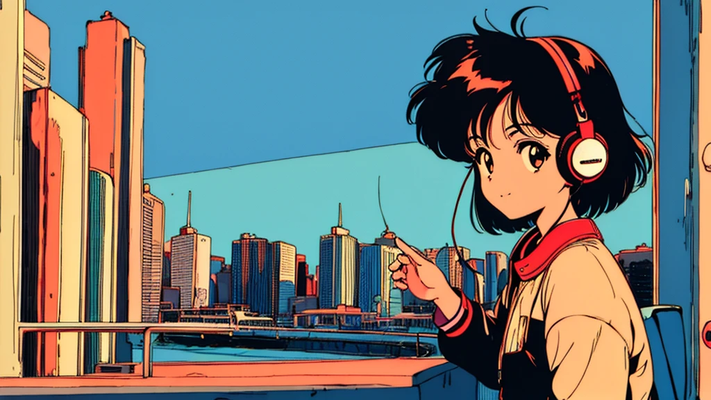 Retro、citypop、９０ｓ、Dynamic Angle, Stylish、headphone、coffee