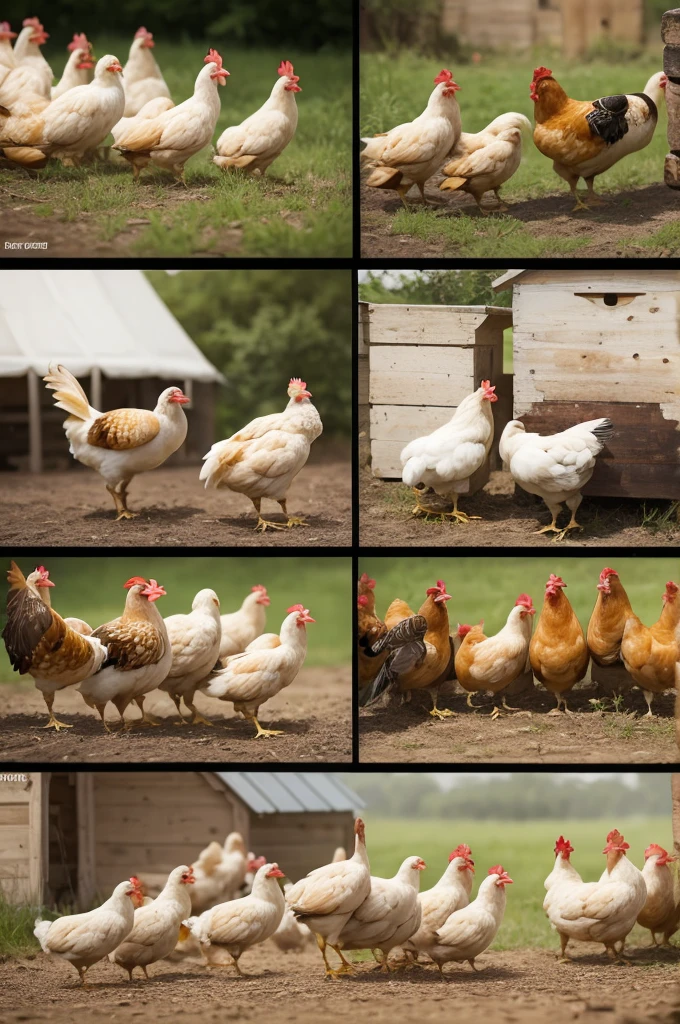 6 sequence of photos war between chickens and bees