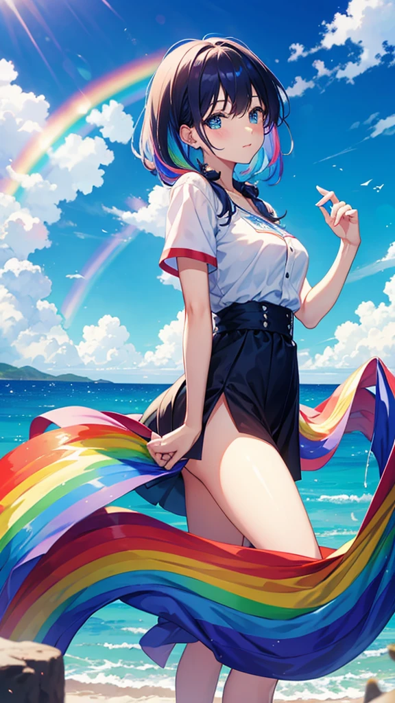 (Sports magazine cover photo), Highest quality, Great quality, 16K, Unbelievably absurd, Very detailed, delicate and dynamic, Natural light, Particles reflect light, Diffuse reflection of light, Many rainbow-colored petals fall, Beautiful grassland, Shining Sun, Diffuse reflection of light, Create amazing image effects, , Wet, sweating, receive, close(Cute sexy girl, A large, swaying bust, Sensual expression, Cool girl, Severe, passion, dynamic,Completely naked,Thick pubic hair)