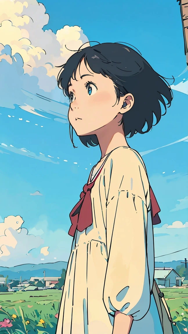 Beautiful blue sky like Ghibli White cloud nostalgic anime