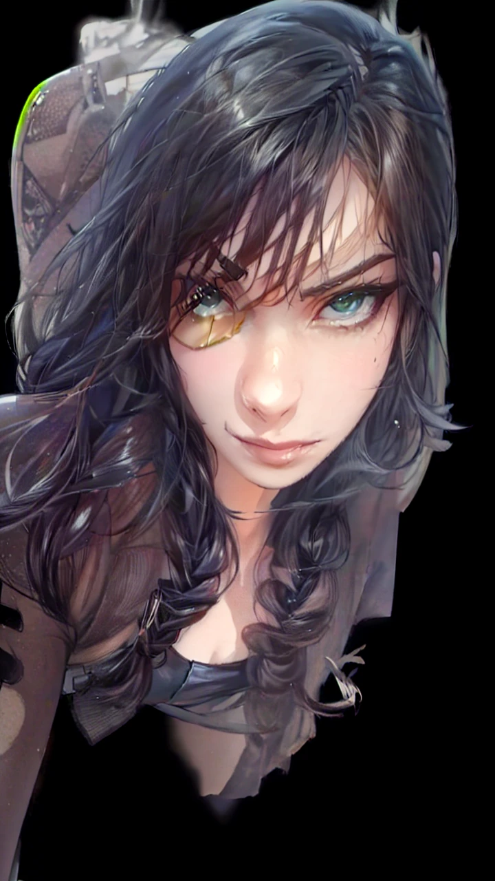 (portrait:1.2),1girl,(30 years old woman),samira \(league of legends\),braid,long hair,black hair,tattoos,arm tattoo,black leather croptop,(brown skin:1.2),mouth mole,mole in mouth,(eye patch:1.3),green eye,jewelry,smug, smirk,arrogant expression,agressive expression,agressive face,(angry),(grin widely),superior look,(gesugao),sadistic smile,gesugao expression,fire background,ruins,fire,masterpiece,extremely detailed CG unity 8k wallpaper, best quality,32k,focus sharp, sharp_eyes