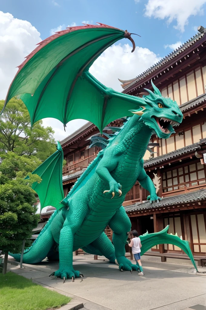 Illustration of a red-nosed green-tailed dragon, smooth chinese dragon,chinese dragon concept art, cyan chinese dragon fantasy, anthropomorphic dragon, a dragon made of clouds、in graffiti style