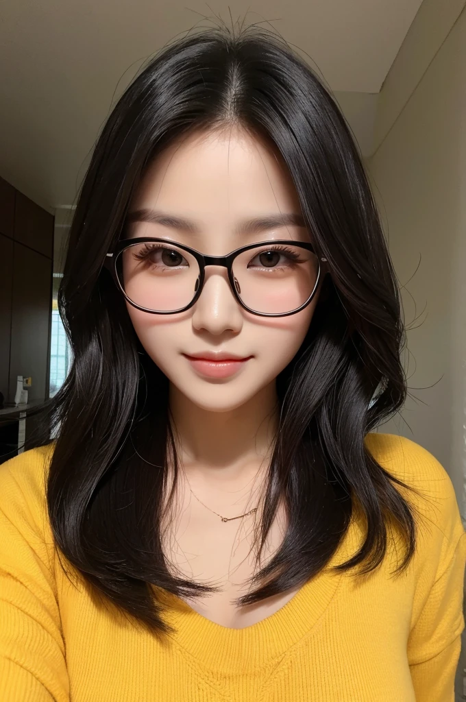 sexy　Skin Smooth　Hair is full except for the top　Pitch black skin　Wearing square glasses　The glasses are black　Double　Eyes are wide　teeth are yellow