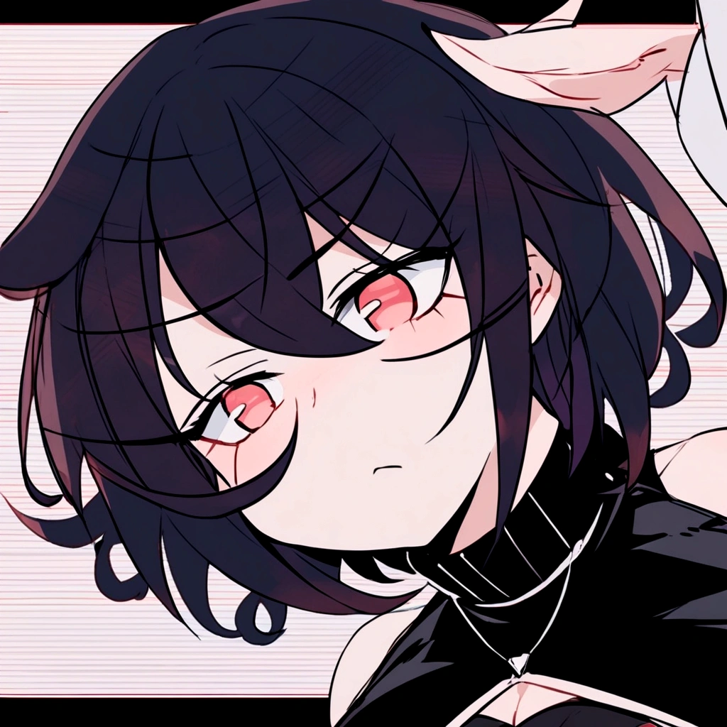 black hair girl,chubby,green and red eyes, black nails, black hero outfit,high and he is villain and hero