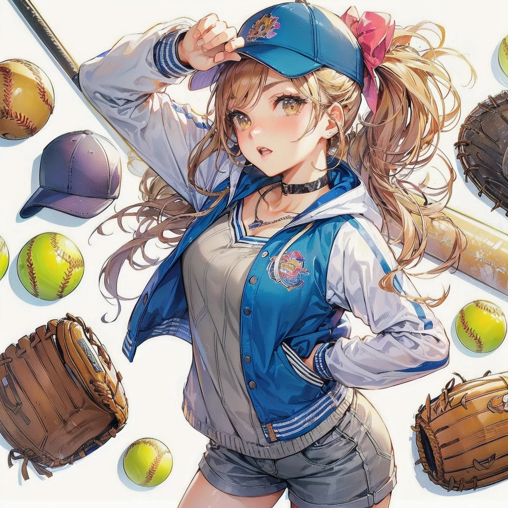 masterpiece, (textured skin), best quality, gorgeous beautiful girl, (a female softball athlete), detailed clothes,large breasts,narrow waist,, (beautiful face), cinematic lighting, (at softball venue ),