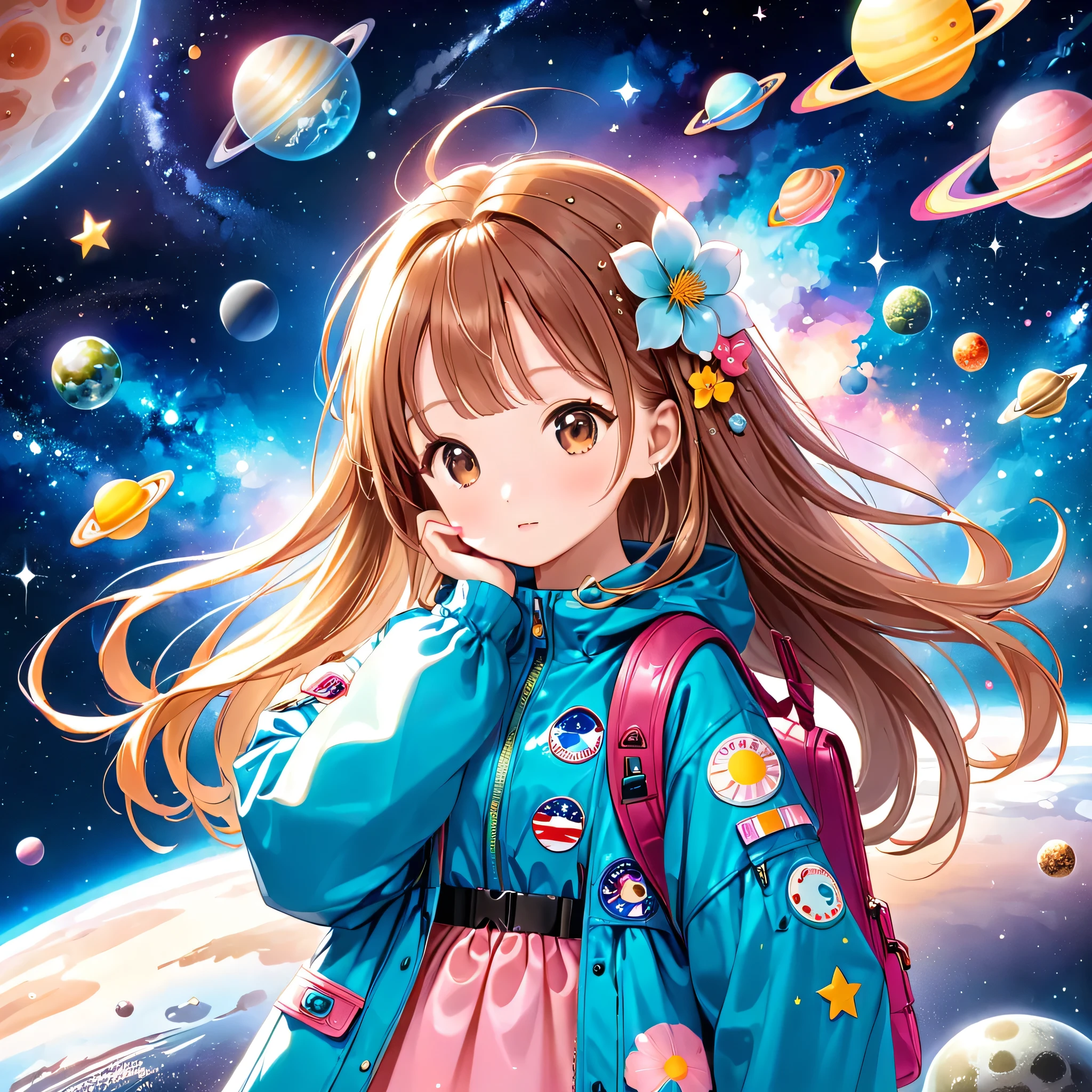 Momoko Sakura style、Kawaii Design, The most beautiful girl of all time、chibi, (((Cute and colorful amoeba))), (((Space Exploration)))